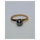 Vintage Clark & Combs (C & C) Oroton black pearl ring set in gold. 10K Gold Filled Tahitian or dyed black cultured pearl. Simple solitaire setting. Weighs 2 grams. Size 5.5