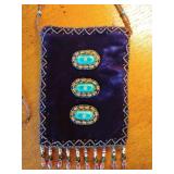 Small Purple Velvet, turquoise beads, zipper closure, 6 1/2" x 5", beaded strap 23 1/2".