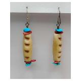 Handcrafted Southwestern-style "Corn Maiden" earrings, typically made from natural materials like antler, bone, or shell, accented with turquoise and coral