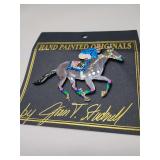 Horse brooch by artist Joan Studwell, branded as "Hand Painted Originals".
