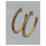 Gold-tone crystal hoop earrings featuring a rhinestone-encrusted finish. Need backs.