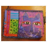 Laurel Burch brand colorful patchwork cat pouch,  cosmetic bag or wristlet. 10" x 6 1/2"