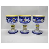3 Antico Deruta Wine Goblets Italian Pottery