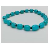 Amazonite Stretchy Bracelet, Turquoise Blue Peruvian Gemstone with Black Onyx.