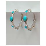 Western Turquoise Stud Hoop Earrings Boho