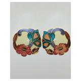 Avon Vintage Cloisonne Stud Earrings, Butterfly and Flower Motif.