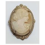 Vintage carved shell cameo pin brooch. Needs reset. No markings