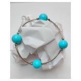 Truly Blessed, count your blessings stretchy bracelet with Turquoise Austrian crystal pearls, sterling silver beads.