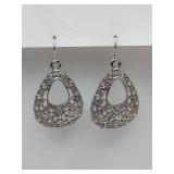 Premier Designs Filagree and clear crystal rhinestones, teardrop dangle, wire earrings.