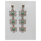 Navajo Floral Wire Turquoise Post Dangling, original backs have 925 stamped. Weigh 9 grams. With a little gift bag.