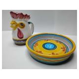 Deruta Italian Pottery, Rooster Creamer and Caleca Carousel small bowl.