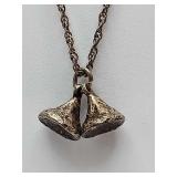 2 Sterling silver Hersheys Kisses tiny pendants and sterling chain, weighs 6 grams.