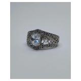 Vintage revival, Art Deco filigree engagement or cocktail ring , NV costume. Size 8.