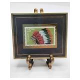 1990 U.S. 25-cent Comanche Headdress stamp (Scott #2503). Limited-edition framed stamp issued by Hanford Heirlooms, Inc..