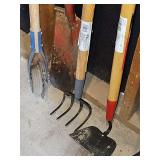 Lawn and garden tools. Spade, hoe, rake, edger.