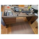 Desk, chair, and contents. Desk is 60x30x29 in tall and includes key for locking the drawers.