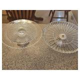 10.75 in Duchin Creation sterling weighted base cake stand with sunburst pattern, ribbed fluted 11 in cake stand and 2 serving trays.