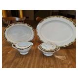 Noritake Warrington serving pieces. Covered sugar bowl, creamer, 13.5 in oval platter, 10-in oval bowl.