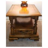 Ethan Allen Heirloom Nutmeg maple wood colonial accent end table with bottom drawer. 28x21 x20 in tall. Lamp NOT included.