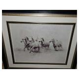 Beautiful artwork of horses galloping through water. Original artwork by Ross Stevens. 36.5 x 30.5 in tall.