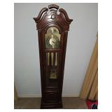 Pearl grandfather clock. Does not keep time and I could not get it to chime. 19.75 x 11.25 x 78.5 in tall.