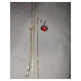 Sterling silver bracelet, Red Sox charm, and gold over sterling necklace.