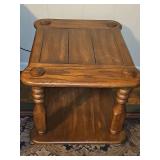 Pair of farmhouse style solid wood end tables. 24x28 x21 inches tall.