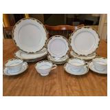 Noritake Warrington China. Four 5-piece place settings. Includes four each: dinner plate, salad plate, bread plate, saucer. 3 pedestal cups.Total of 19 pieces