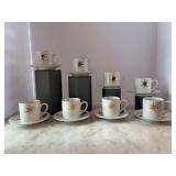 Set of (8) Vintage Pier 1 Set of (4) Gold Leaf Star pattern Espresso Cups and Saucers - Bangladesh