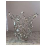 Murano-style clear lattice network art glass vase - 12-1/2”D x 10-1/2” tall