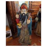 Antique Wood Carved Chinese Warrior Deity Fu Xing “God of Fortune and Blessings” - 39” tall