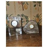 Mikasa Voyager crystal sailboat desk clock with a quartz movement (4-1/8" Tall) and additional unmarked crystal clock (5-1/2" Tall)