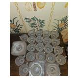Grouping of  Vintage WESTMORELAND Clear Glass English Hobnail cups and saucers - 22 cups 13 saucers