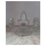 Meadow Rose Clear Flame Double Candlestick by Fostoria - 10” across x 7” tall