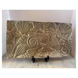 Unmarked silver rectangular serving tray with shell theme - 19-3/4 x 10-3/4