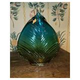 Glass leaf pattern teal/ Amber vase
