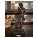 Bronze sculpture of Diana the Huntress mounted on a black marble base - 18” tall