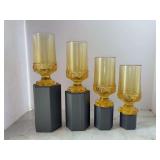 Set of (4) Vintage Tiffin Franciscan Madeira Cornsilk Yellow Pedestal Heavy Glass Tumblers - 6-3/4” tall