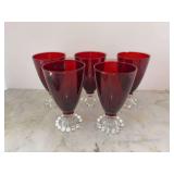 Set of (6) Anchor Hocking Royal Ruby Red Boopie wine glasses - 5-1/2” tall - chipping on (1) rim - one more was found and is included