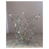 Murano-style clear lattice network art glass vase - 12-1/2”D x 10-1/2” tall