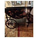 Asian themed drop leaf tea cart with removable glass tray