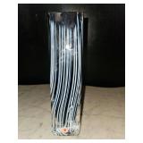 Vintage Murano-like glass vase featuring a black and white striped filigrana design.