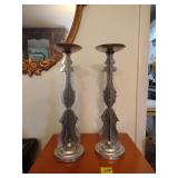 Pair of 16' silver tone pillar candle sticks