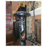 Mahogany carved grape leaf plant stand with claw feet. Wide base 45-1/2" Tall