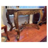 French Giltwood Console Table with White Marble Top and Pale Gray Veining - 40 x 26 x 30-1/4” tall - OTHER CONTENTS NOT INCLUDED
