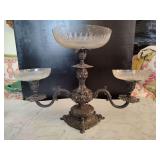 Three-arm epergne centerpiece with silverplate base (needs polished)