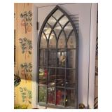 Gray metal framed church-style arched paneled mirror - 19-7/8 x 45-7/8 - does have rust but also makes a great patina appearance