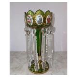 Beautiful Bohemian Green Overlay Glass Lustre - 19th Century - 8-3/4” tall - there is peeling of gold accent