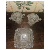Vintage WESTMORELAND Clear Glass English Hobnail Square Base creamer and sugar and candy dish