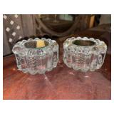 Pair of Vintage Anchor Hocking "Boopie" glass dresser jars with a scalloped bubble rim and a mirrored lid - 4”D x 2-1/4” tall - mirror on 1 needs reattached